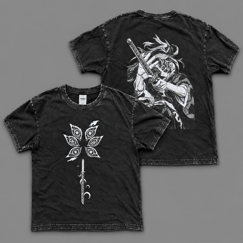 Demon Slayer Kokushibo Upper Rank One Graphic T-Shirt Black Anime Tee Size Large